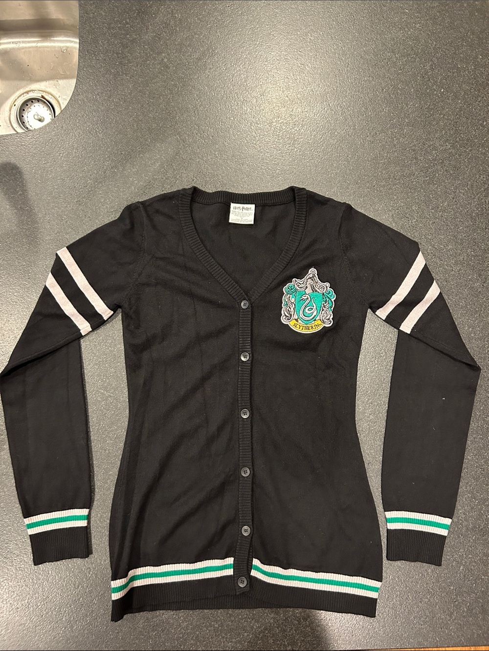 Official Merchandise- Black Slytherin Crest Cardigan Sweater Size S